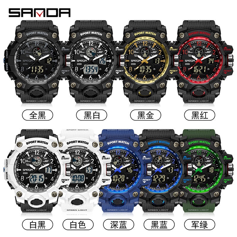 Sanda Fashionable And Cool Watch Men'S Outdoor Swimming Sports Waterproof Watch Junior High School Students Multi-Functional Dual Display Electronic Watch - Image 5